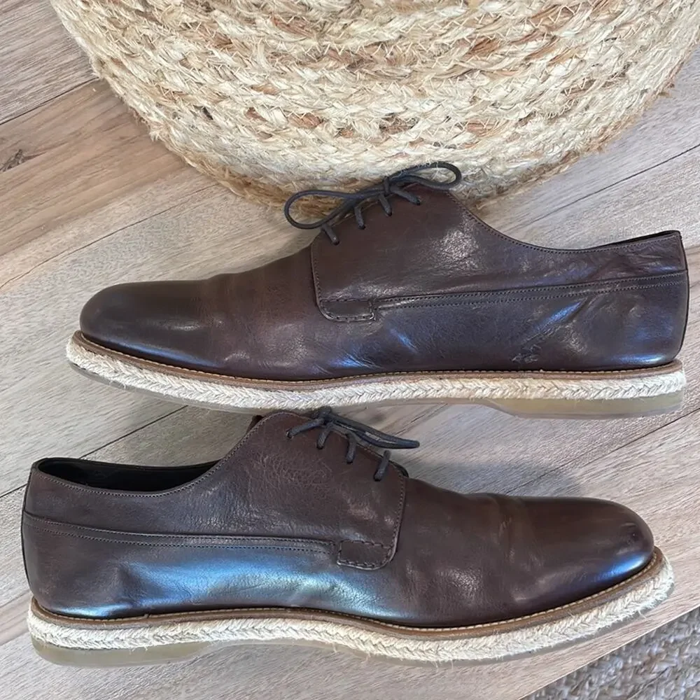 Prada Brown Nappa Leather Lace Up Espadrilles
